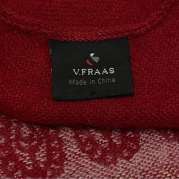 V.FRAAS ❤️ Rare Red Paisley Pattern, Ruana/ Poncho Cape with Twisted Fringes - Picture 7 of 7